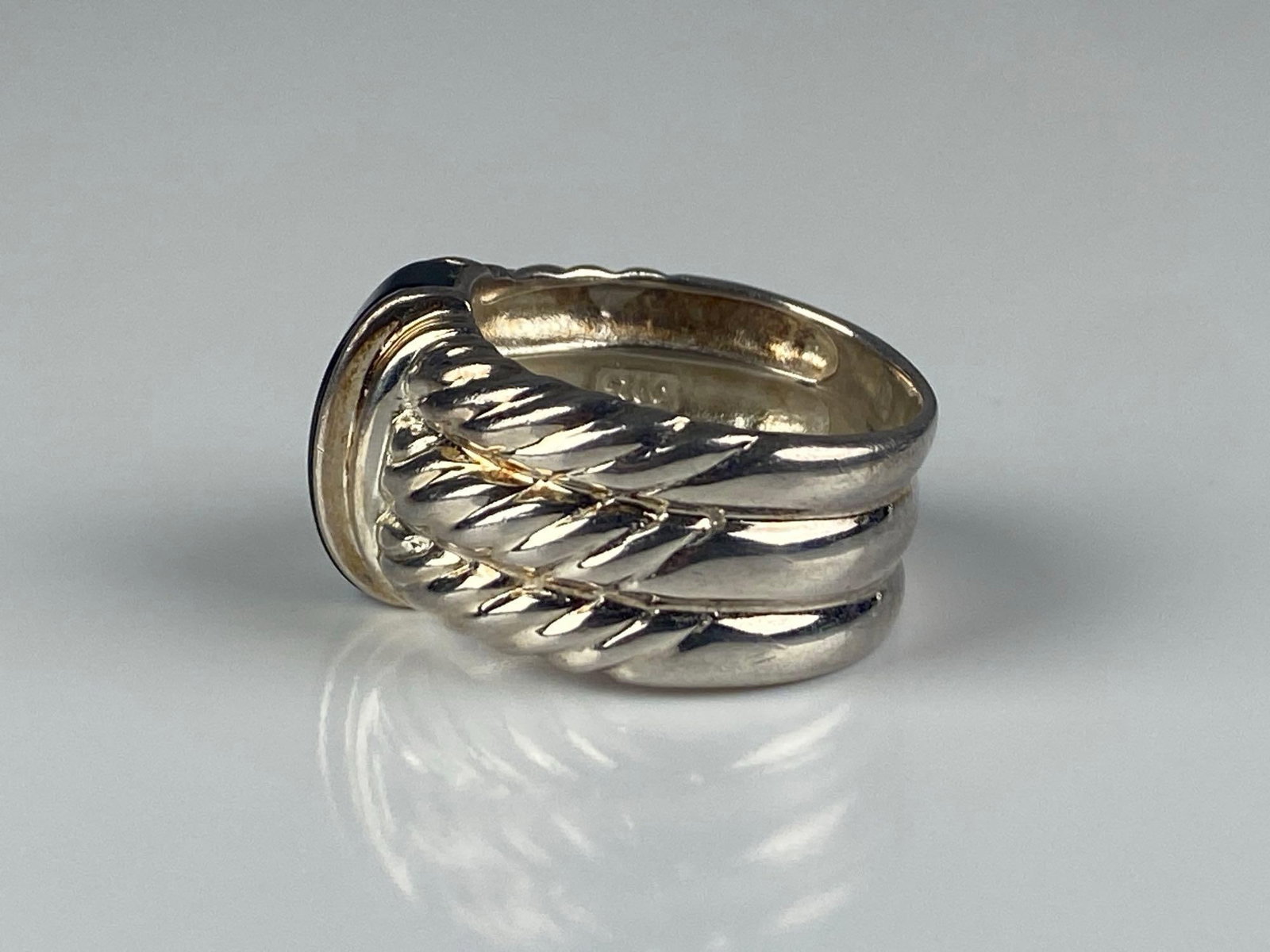 Sterling Silver Twisted Stack Onyx Ring - 2
