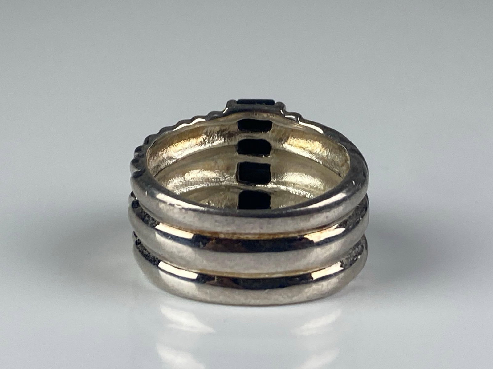 Sterling Silver Twisted Stack Onyx Ring - 3