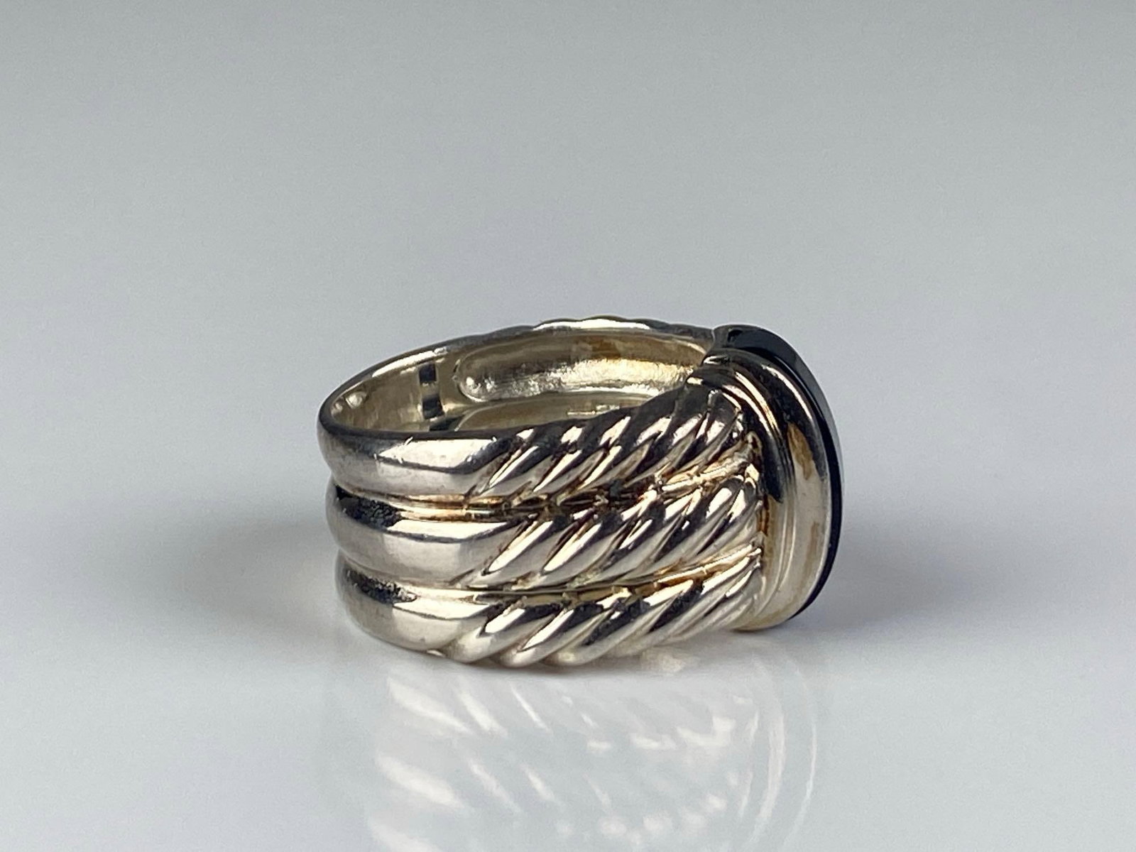 Sterling Silver Twisted Stack Onyx Ring - 4