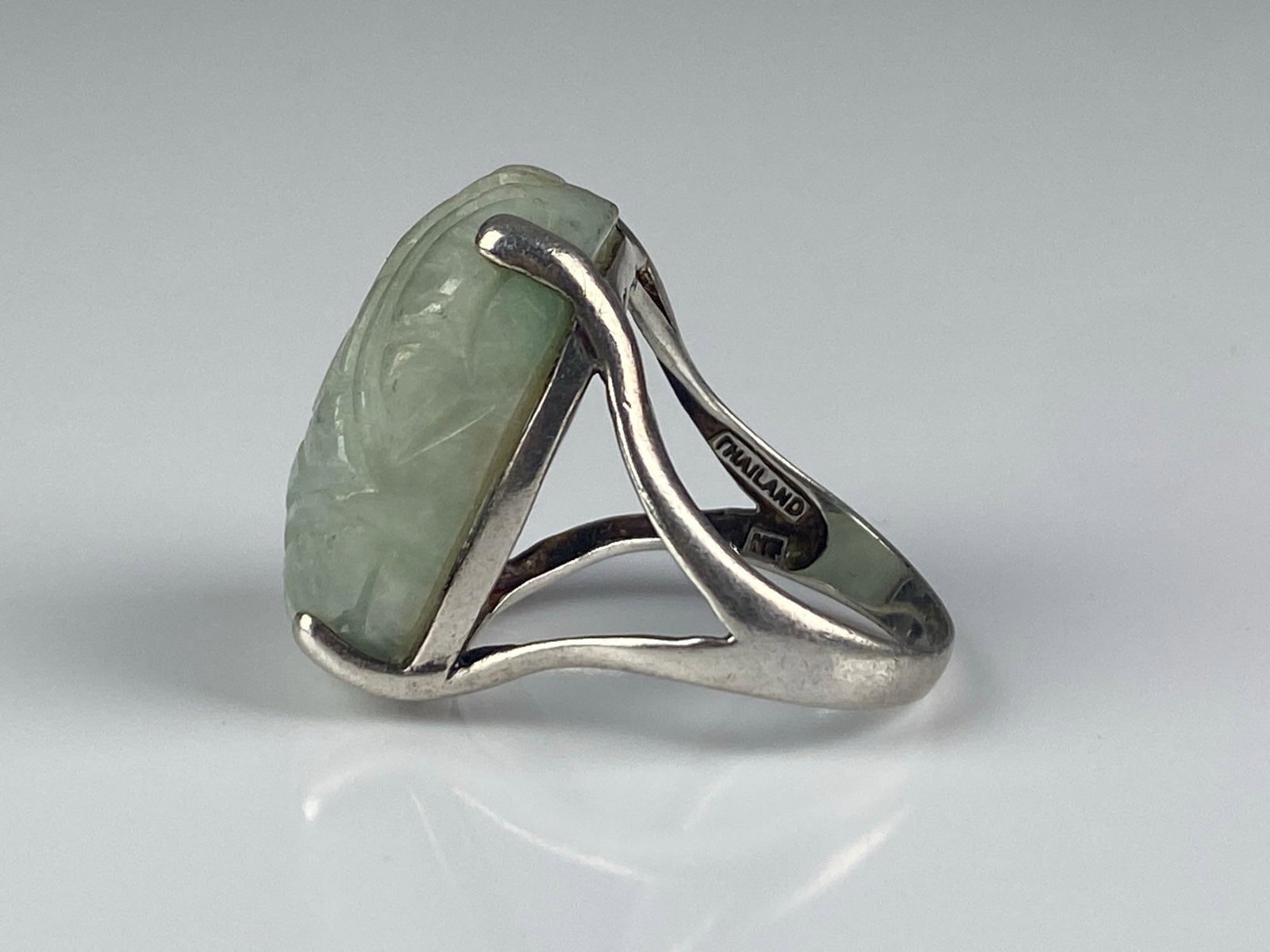 Sterling Silver Carved Jade Ring - 2