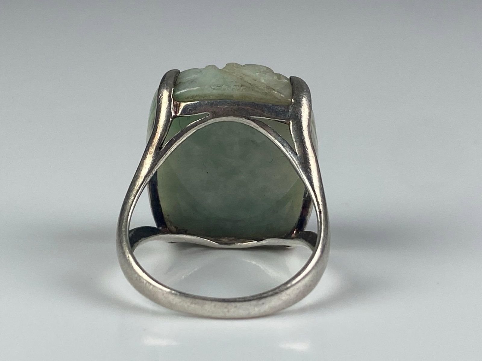 Sterling Silver Carved Jade Ring - 3