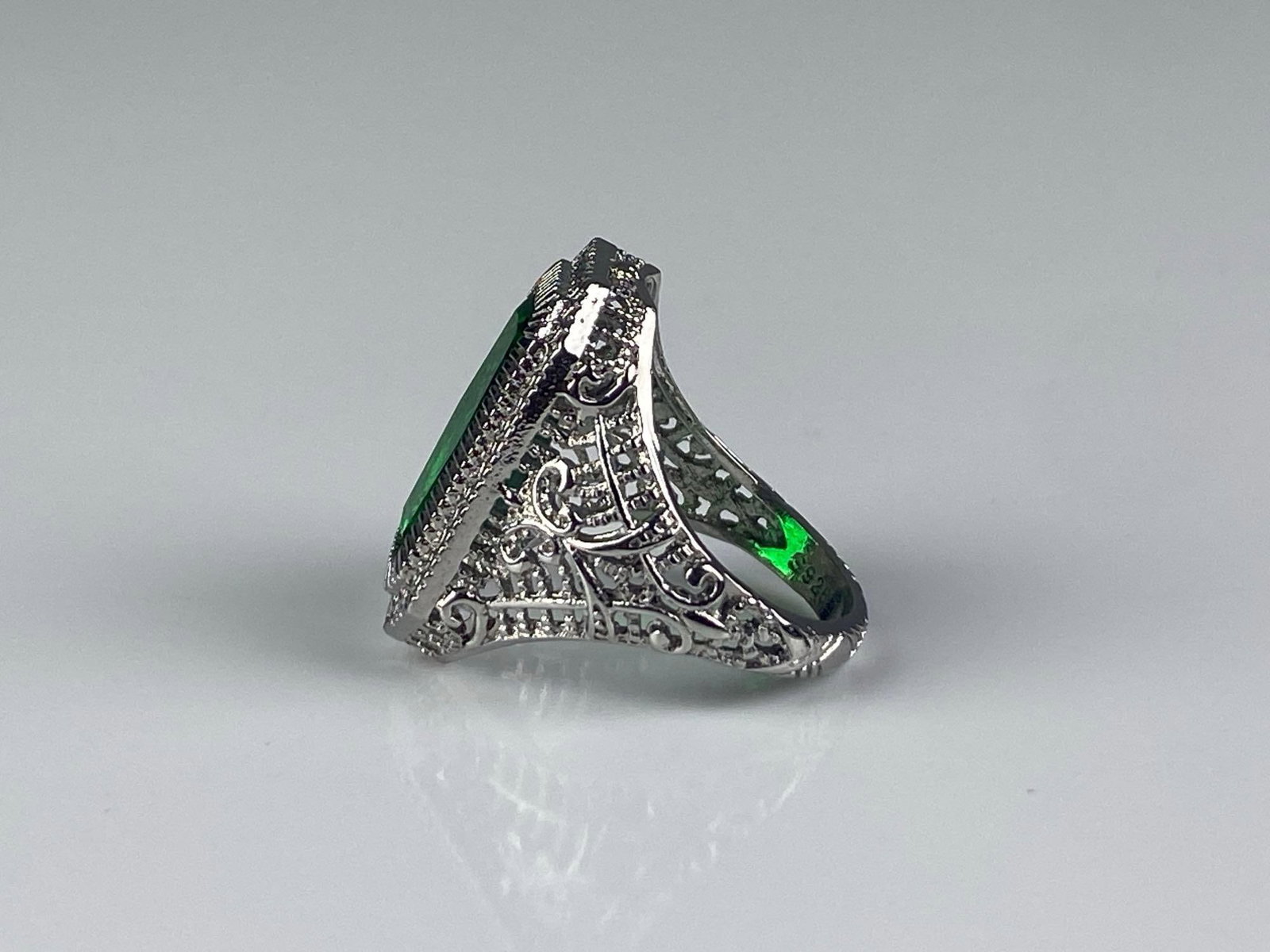 Sterling Silver Openwork Green CZ Ring - 2