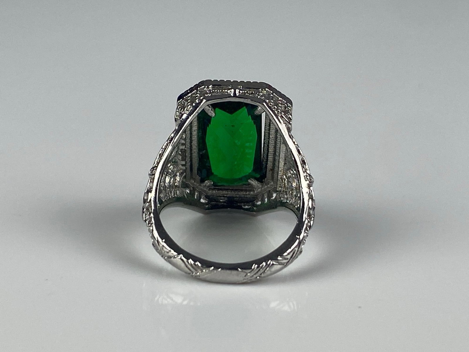 Sterling Silver Openwork Green CZ Ring - 3