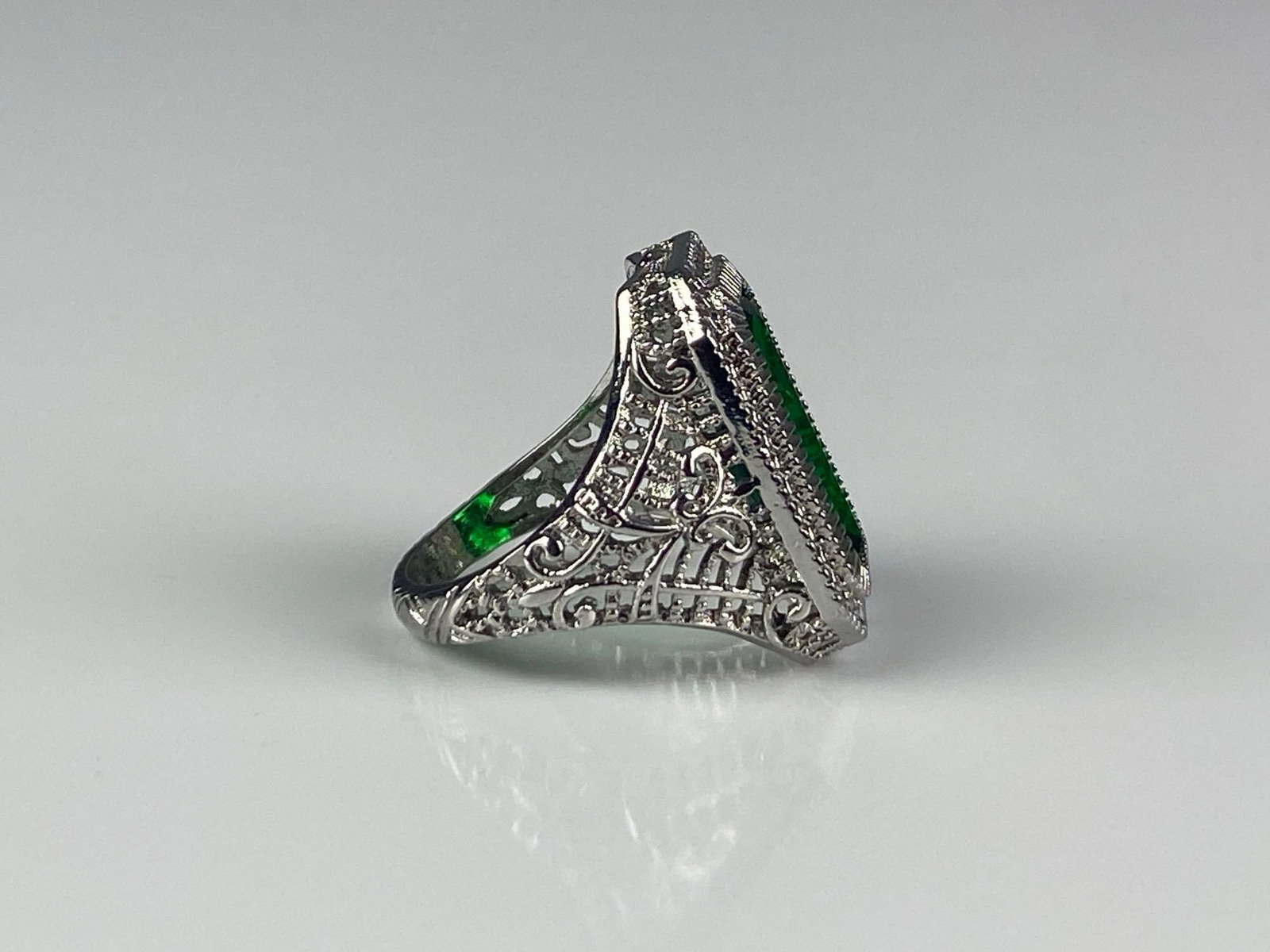 Sterling Silver Openwork Green CZ Ring - 4
