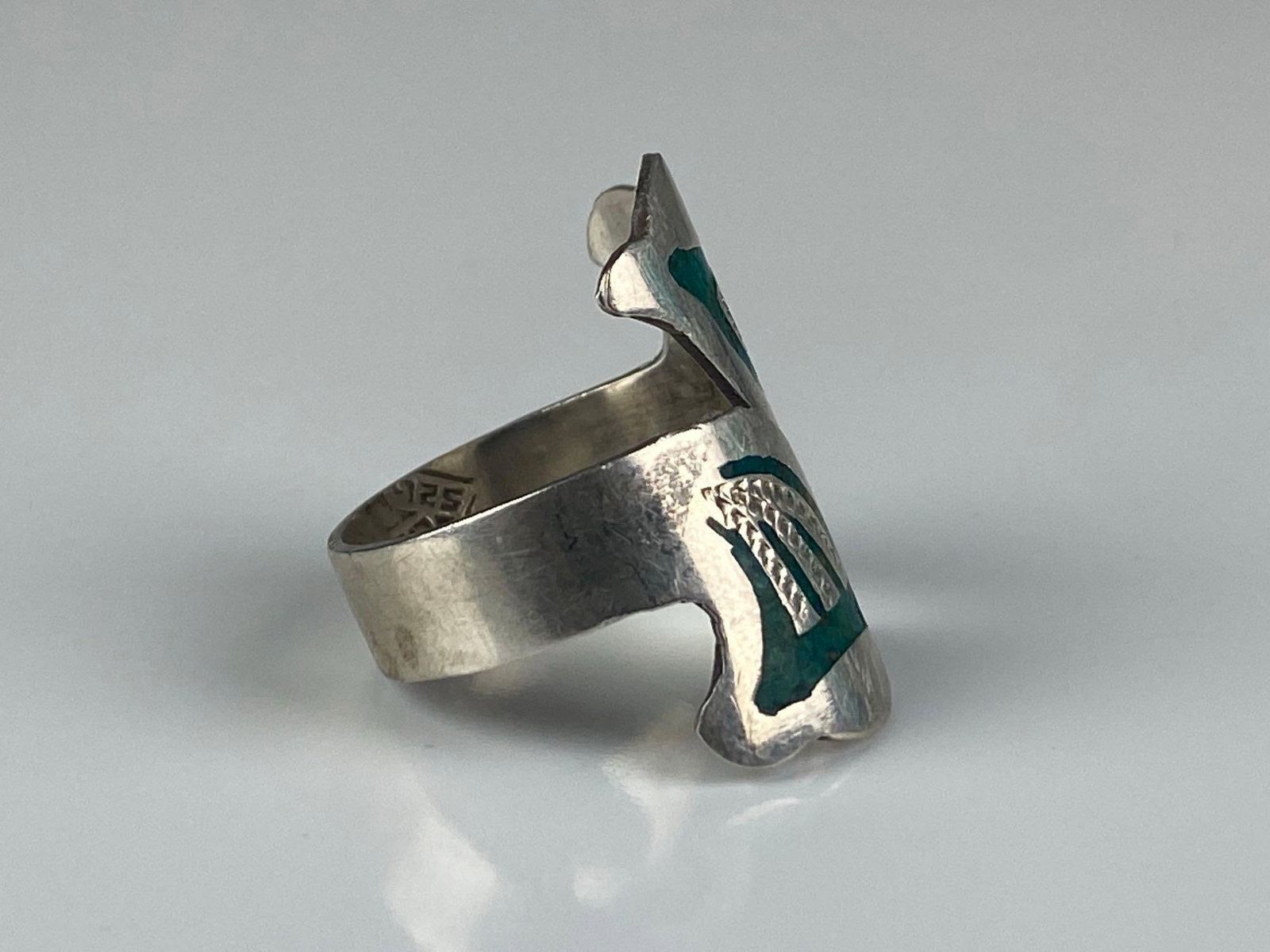 FP Signed Sterling Silver Turquoise Bypass Ring - 4