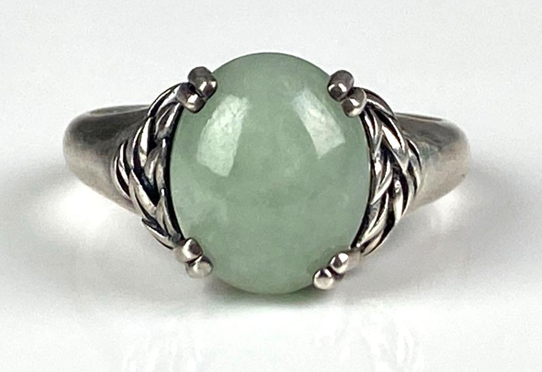 CNA Signed Sterling Silver Jade Ring: Size 9