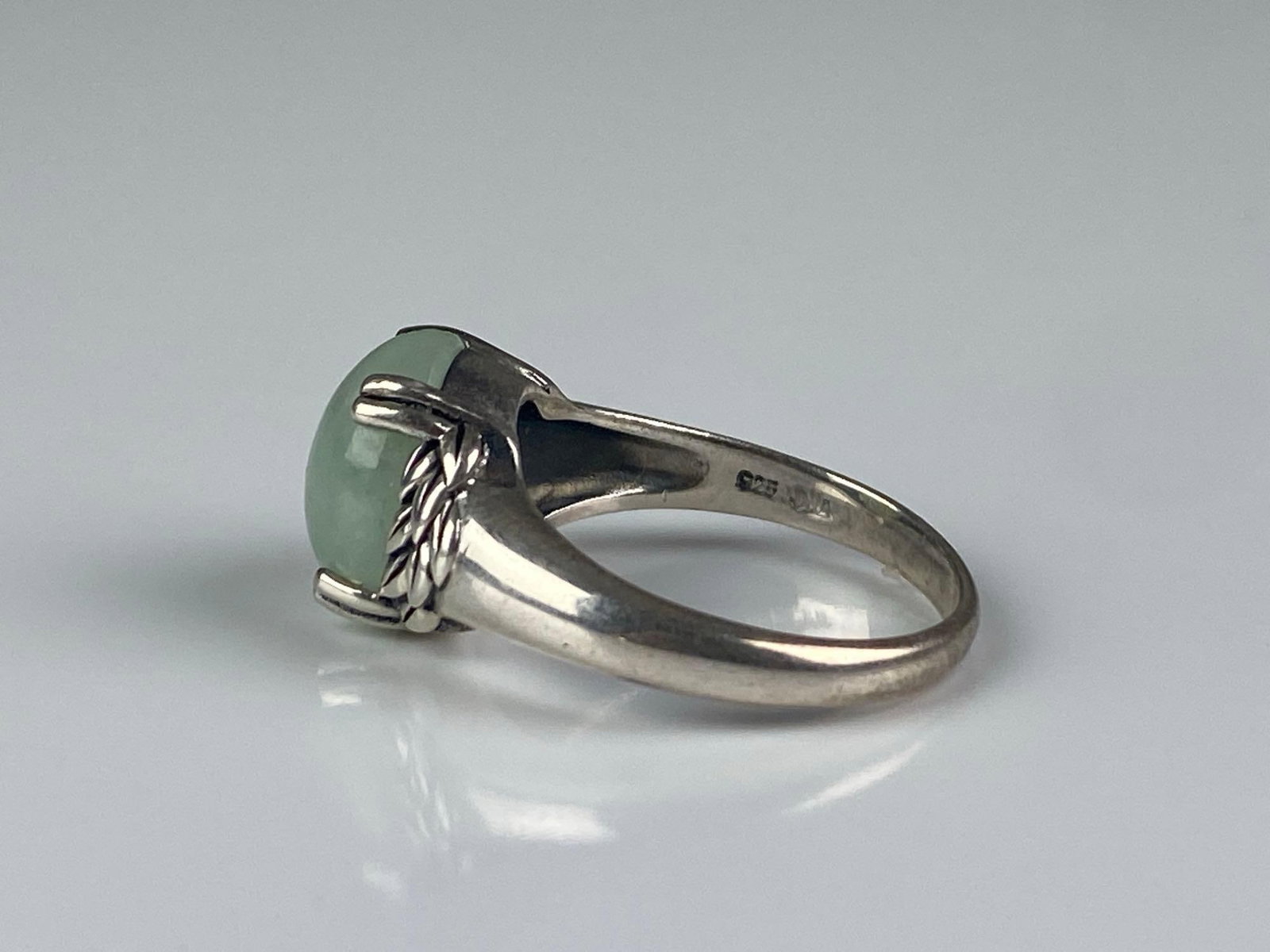 CNA Signed Sterling Silver Jade Ring - 2