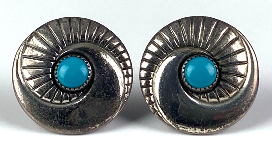 Pair of Sterling Silver Spiral Turquoise Screw-back Earrings (1 of 2)