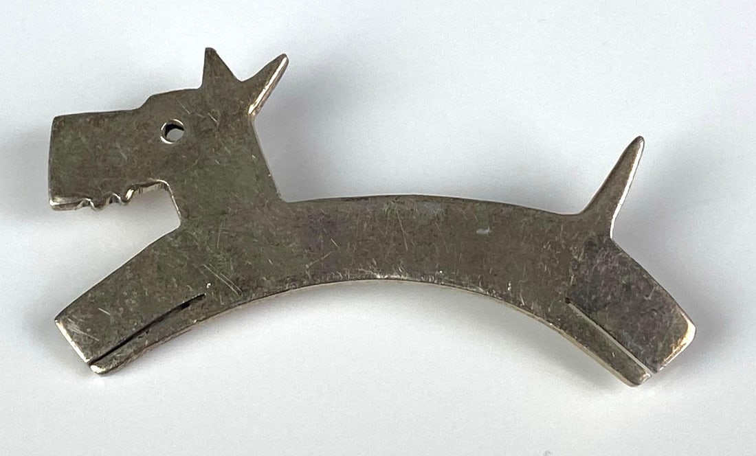 Sterling Silver Jumping Dog Brooch: Measures 1 inches H x 2 1/4 inches W
