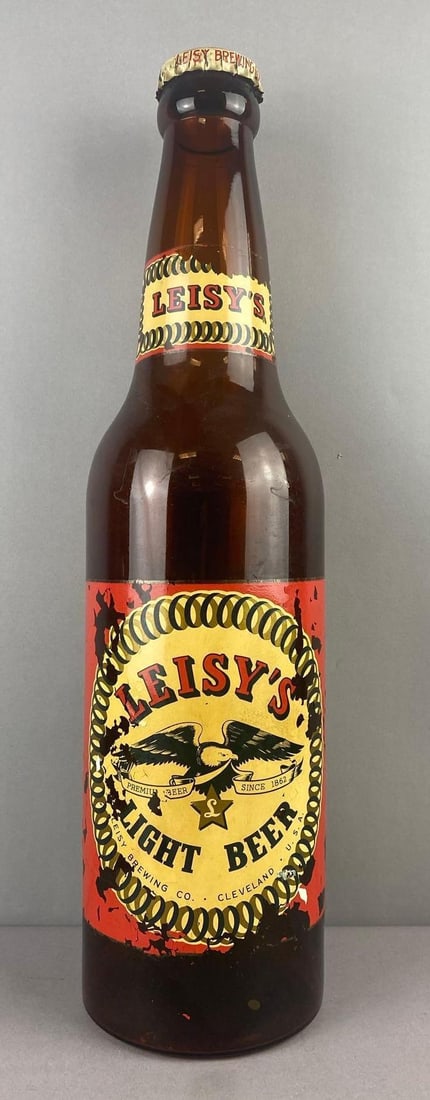 Vintage Leisys Light Beer Advertising Display Bottle: Measures 24 inches tall. Label flaking due to age. Circa 1950s.