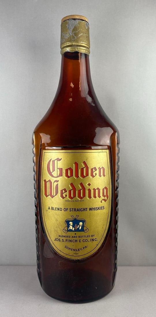 Vintage Golden Wedding Whiskey Advertising Display Bottle: Measure 30 1/2 inches tall.