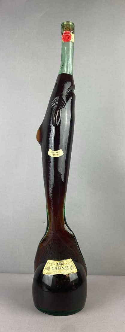 Vintage 1978 Italian Chianti Needle Fish Bottle: Unopened. Measures 30 inches tall.