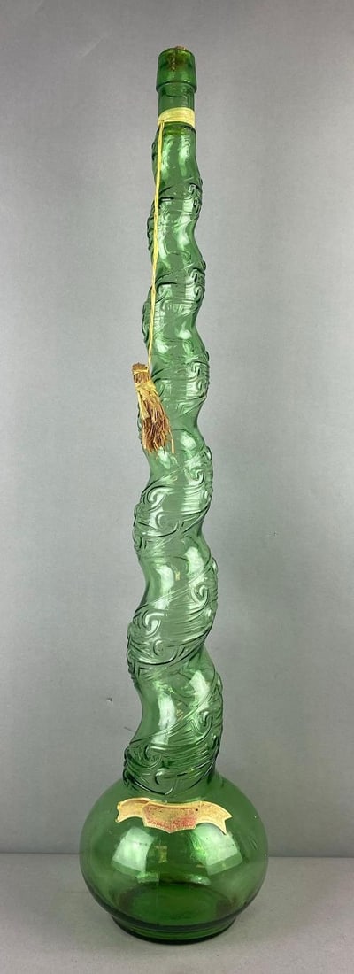 Vintage 1970s Italian Chianti 1 Gallon Snake Genie Wine Bottle: Measures 30 inches tall.
