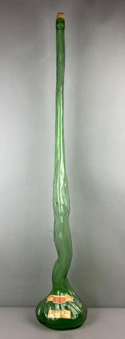 Vintage 1970s Chianti Italian Red Table Wine Needle Fish Bottle: Measures 45 inches tall.