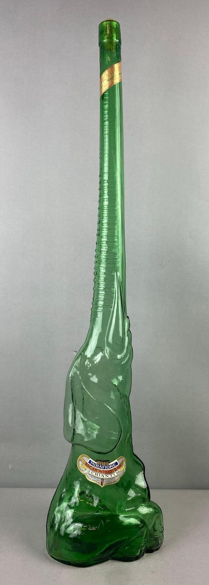 Vintage 1974 Mirafiore Chianti Elephant Wine Bottle: Measures 32 inches tall.