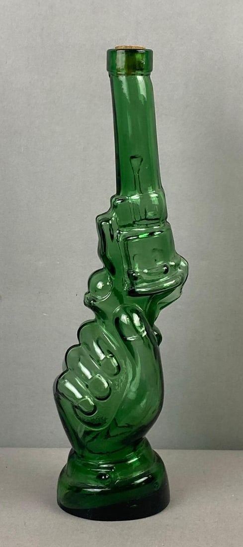 Vintage 1970s Italian ?Hand Holding Revolver? Whiskey Decanter: Measures 12 1/2 inches tall.