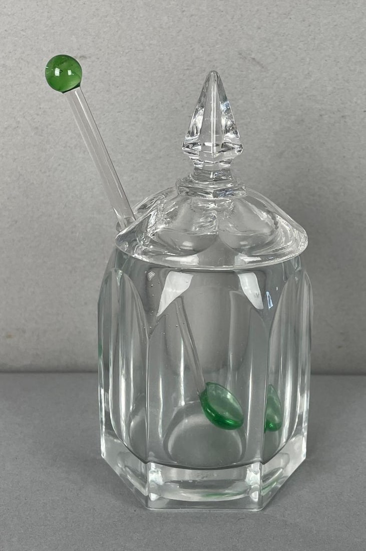 Vintage Cut Glass Lidded Condiment Jar with Spoon (1 of 3)