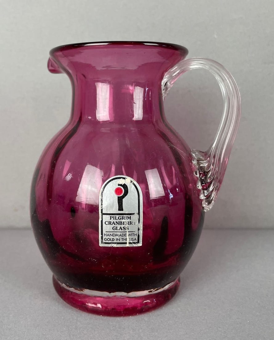 Vintage Pilgrim Cranberry Glass Pitcher: Measures 4 1/2 inches x 3 3/4 inches x 3 inches