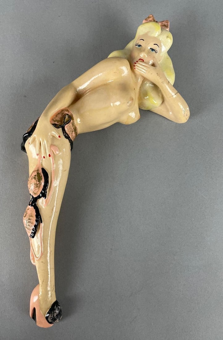 Vintage Topless Pin Up Girl Chalk Wall Plaque: Measures 12 inches tall