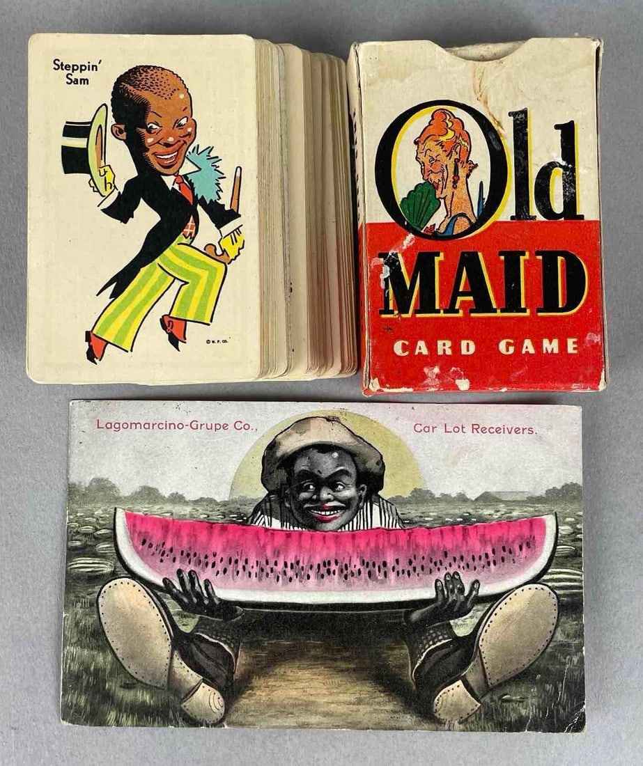 Black Americana Advertising Postcard and More: Ottawa Il address, includes vintage old maid card game