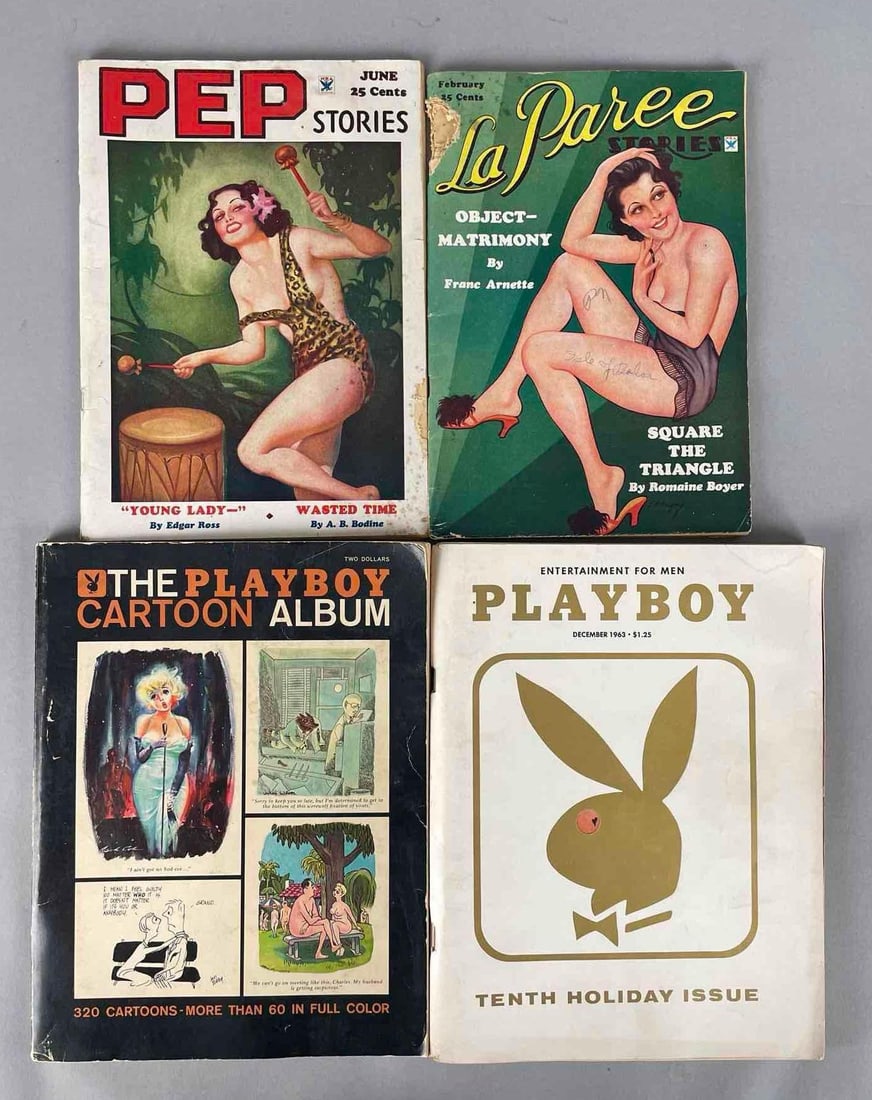 Group of 2 1963 Playboy Magazines and More: Includes 1935 pep stories, 1935 la paree