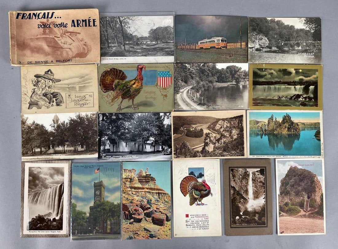 Postcards - 300+ Assorted: Includes real photo, railroad, Illinois, patriotic, holidays