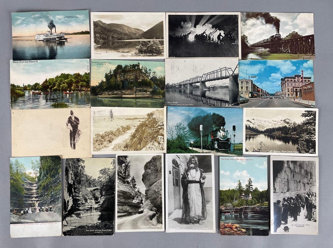 Postcards - 300+ Assorted: Includes Ottawa IL, starved rock, locomotive, buildings, real photo