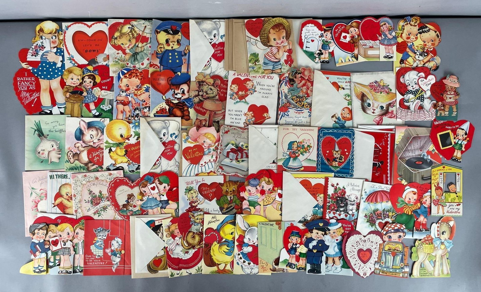 Group of Vintage Valentines Day Cards: Includes die-cuts, envelopes, 3D, largest measures 8 1/2 inches x 5 inches