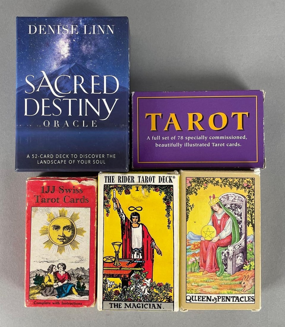 Group of 5 Tarot Card Decks: Includes sacred destiny, 1JJ Swiss, universal waithe