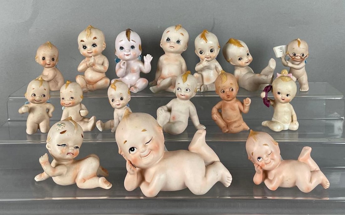 Group of Bisque Kewpie Figurines: Many made in Japan, includes Enesco, lefton