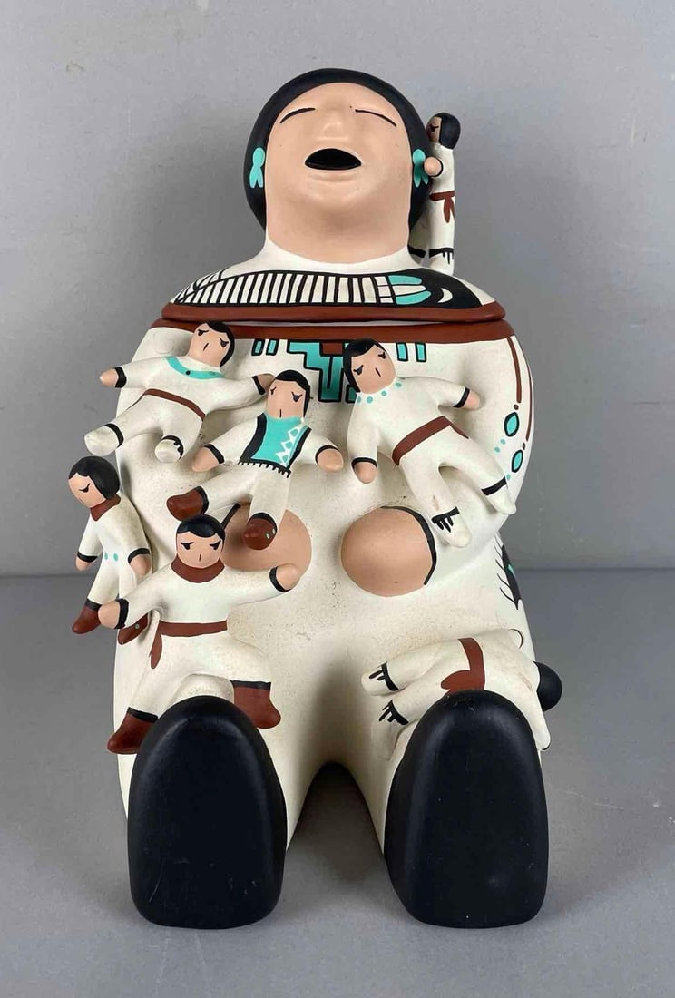 Storyteller Arts Mexican Pottery Mother with Children Cookie Jar: Measures 12 inches x 8 1/4 inches x 10 3/4 inches