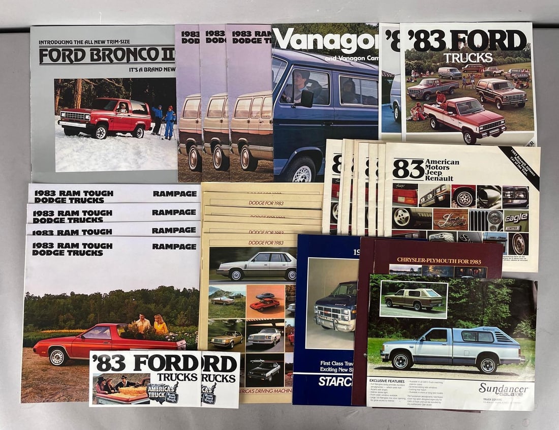 Group of 1983 Vehicle Dealership Promo Brochures: Includes ford bronco, dodge ram, vanagon