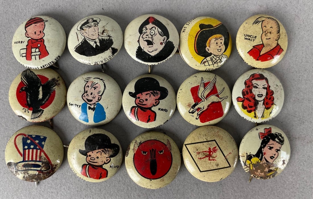 Group of 1940s Kelloggs Pep Cereal Character Pins (1 of 2)