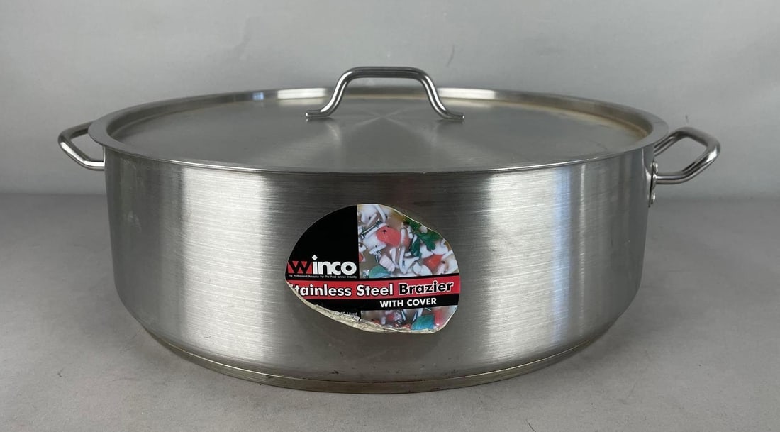 Winco Stainless Steel Brazier Pot with Cover: Like new, measures 8 inches x 24 3/4 inches x 20 3/4 inches with lid