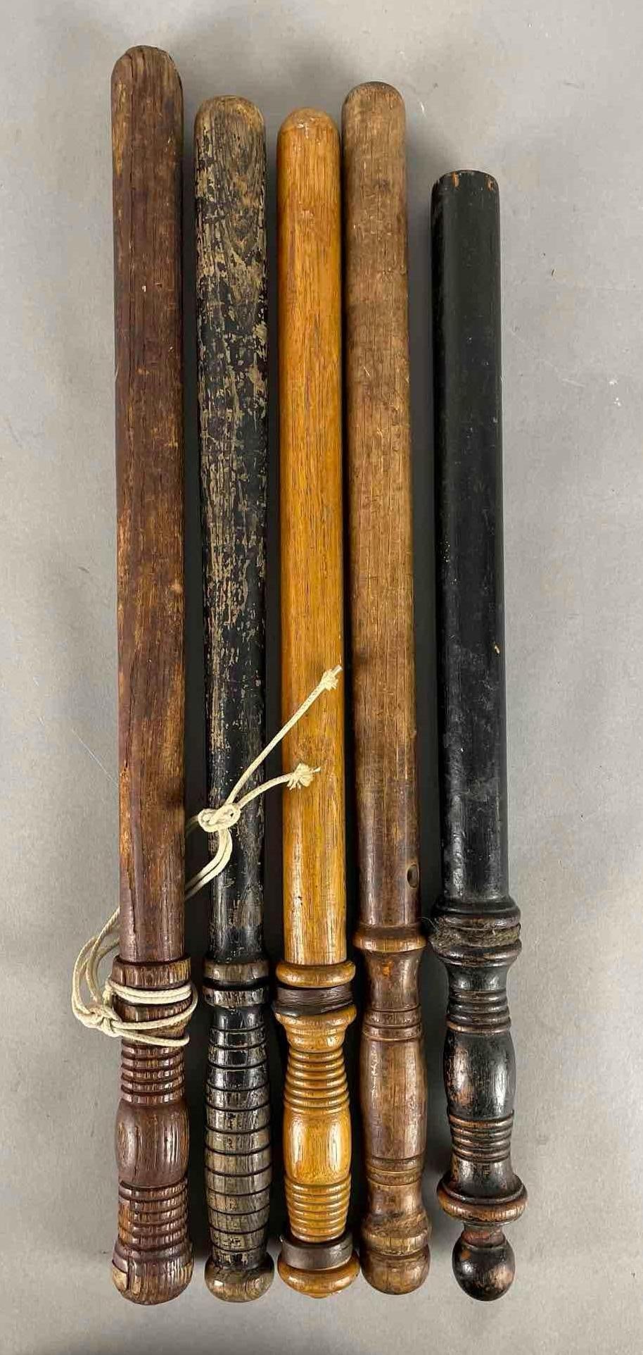 Group of Vintage Wood Police Batons: Longest measures 29 inches