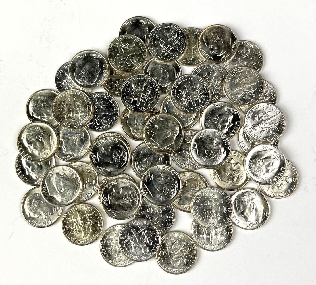 Group of 50 1942 P US Roosevelt 90% Silver Dimes (1 of 2)