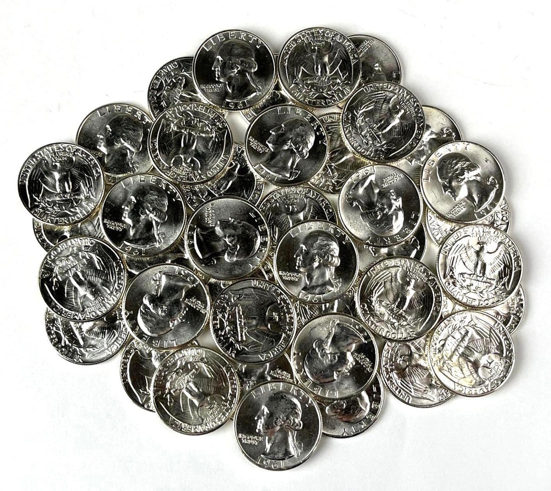 Group of 40 1961 US Washington 90% Silver Quarters (1 of 2)