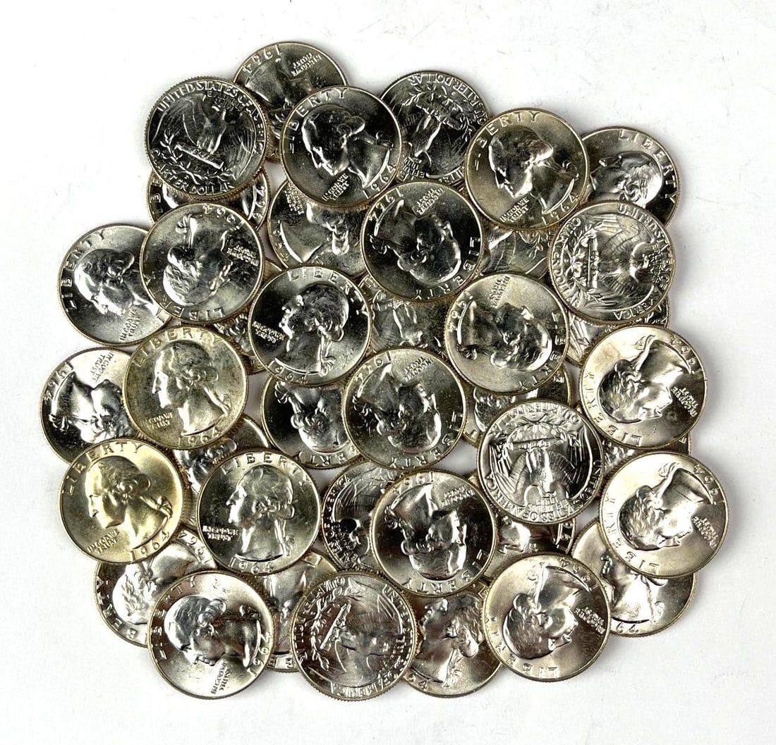 Group of 40 1964 US Washington 90% Silver Quarters (1 of 2)