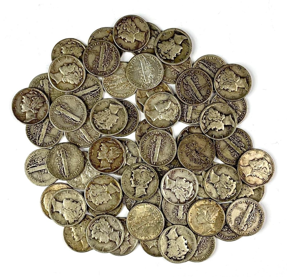 Group of 60 US 90% Silver Dimes (1 of 1)