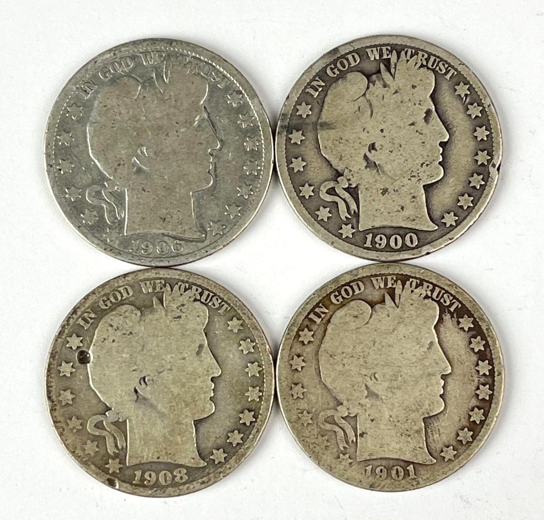 Group of 4 US Barber 90% Silver Half Dollars (1 of 2)