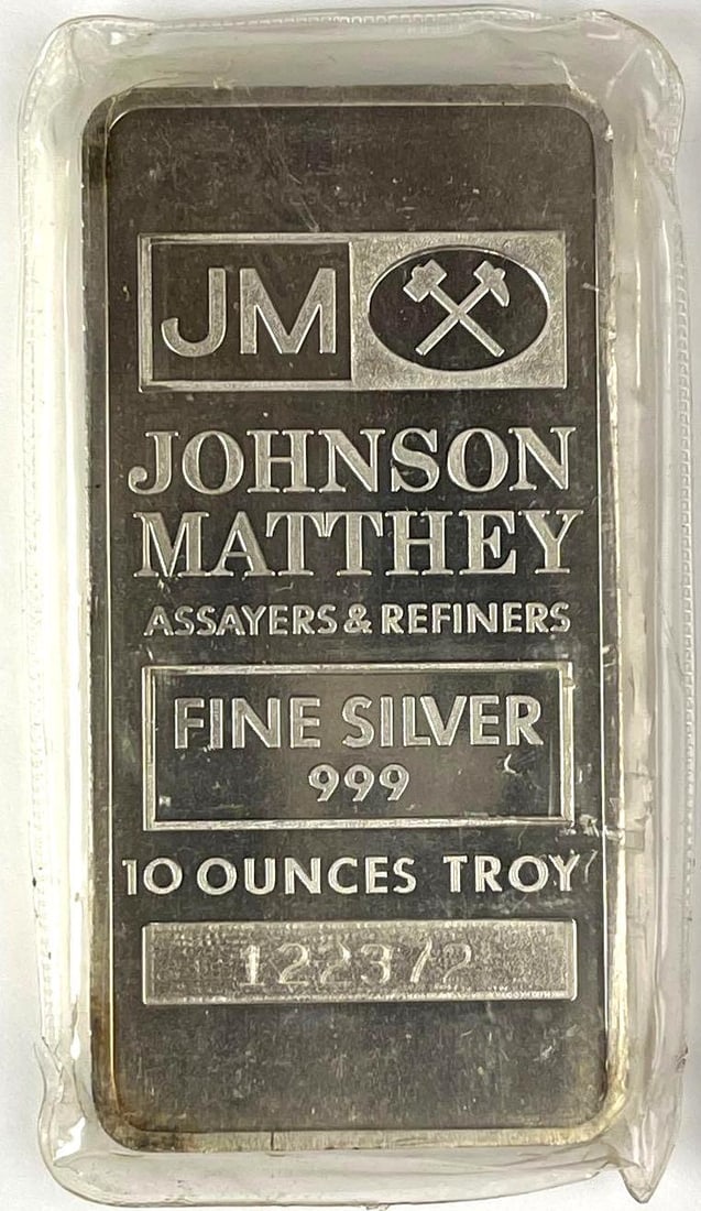 Johnson Matthey 10 oz 999 Fine Silver Ingot/ Bar: Johnson Matthey 10 oz 999 Fine Silver Ingot/ Bar