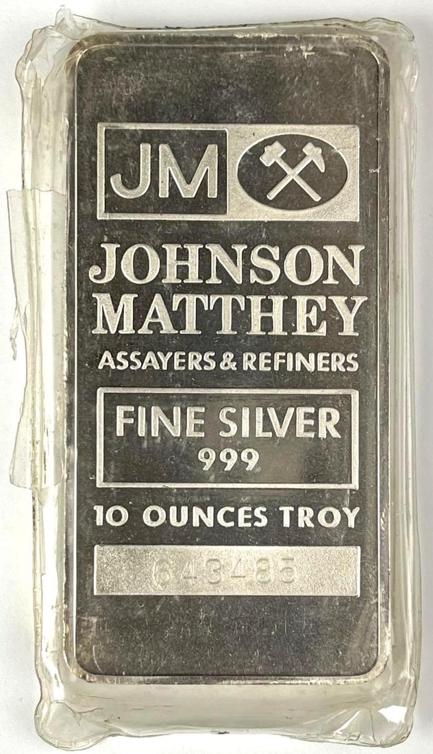 Johnson Matthey 10 oz 999 Fine Silver Ingot/ Bar: Johnson Matthey 10 oz 999 Fine Silver Ingot/ Bar