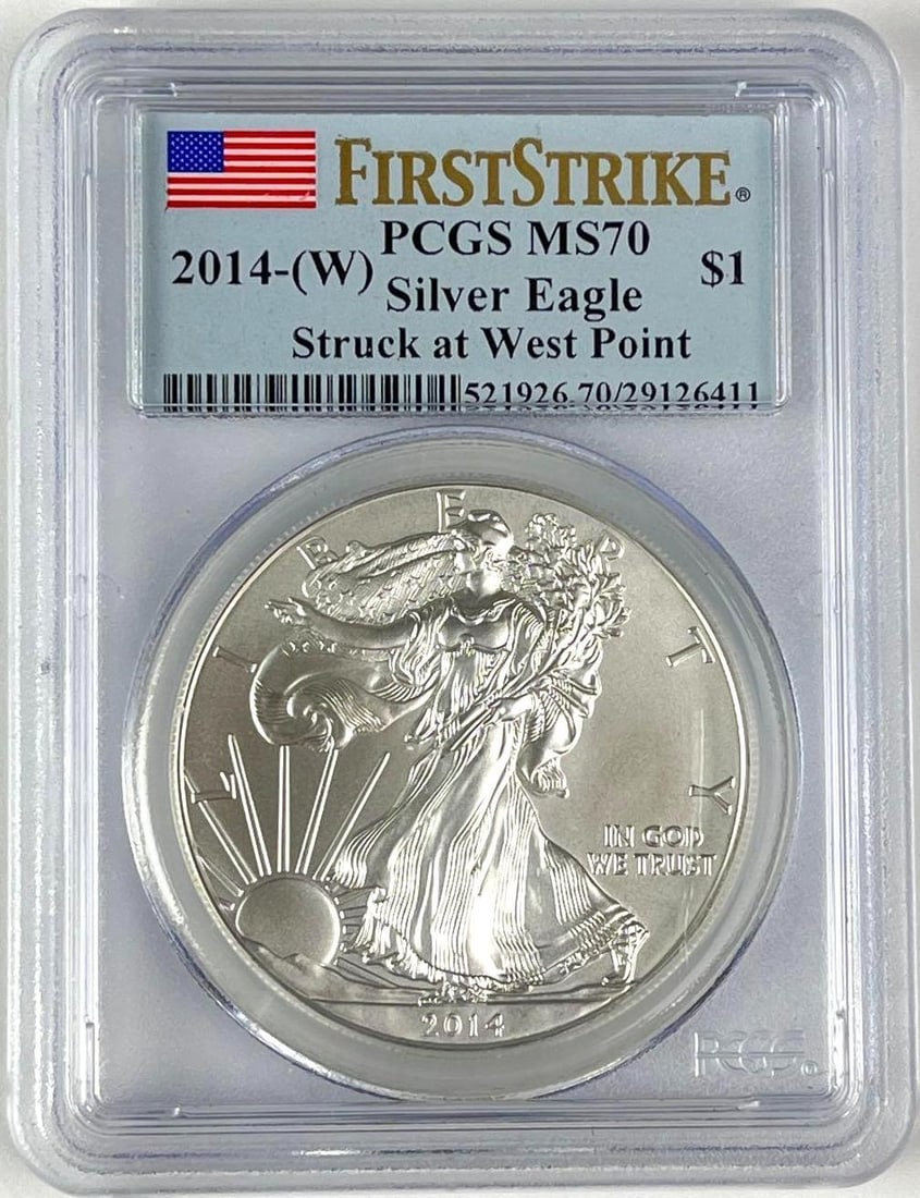 2014 W US $1 American Silver Eagle 1 oz Fine Silver Coin PCGS MS70 (1 of 2)