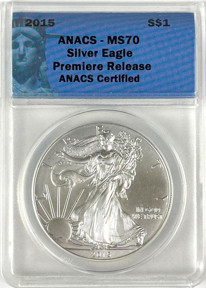 2015 US $1 American Silver Eagle 1 oz Fine Silver Coin ANACS MS70 (1 of 2)