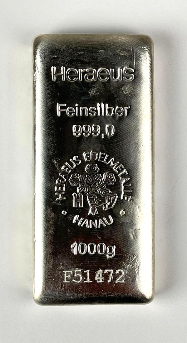 Heraeus Edelmetalle Hanau 1000 Grams 999.0 Fine Silver Ingot/ Bar (1 of 2)