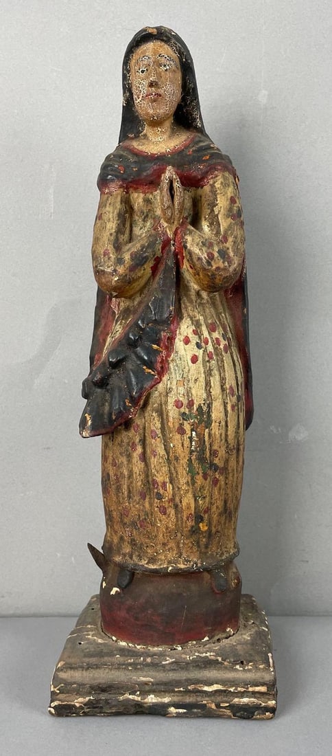 Antique Carved Wood Santos Virgin Mary Figure (1 of 3)