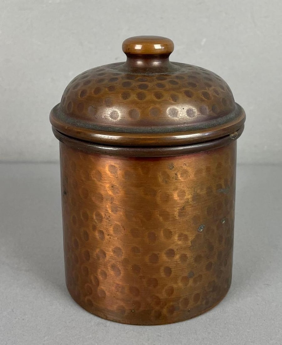 Vintage Hand-Hammered Solid Copper Lidded Canister (1 of 3)