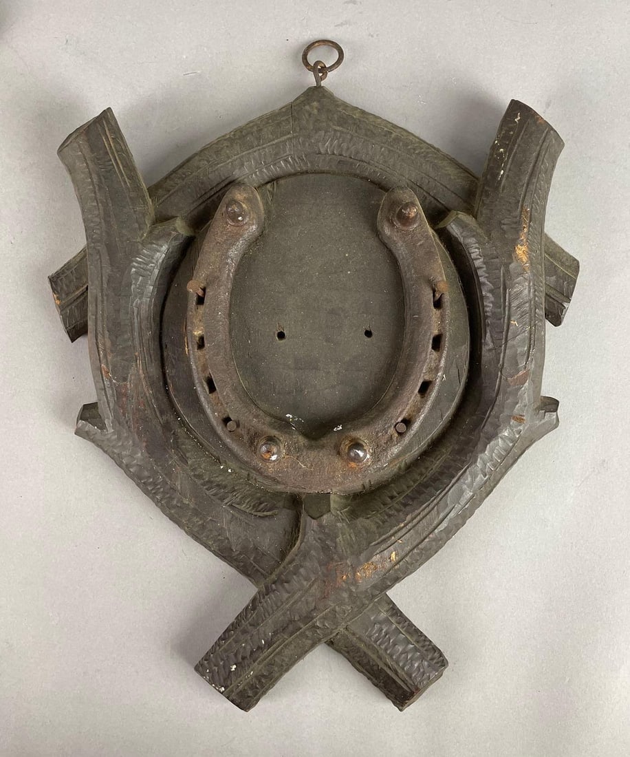 Vintage Wood with Horseshoe Wall Plaque: Measures 14 inches x 11 inches