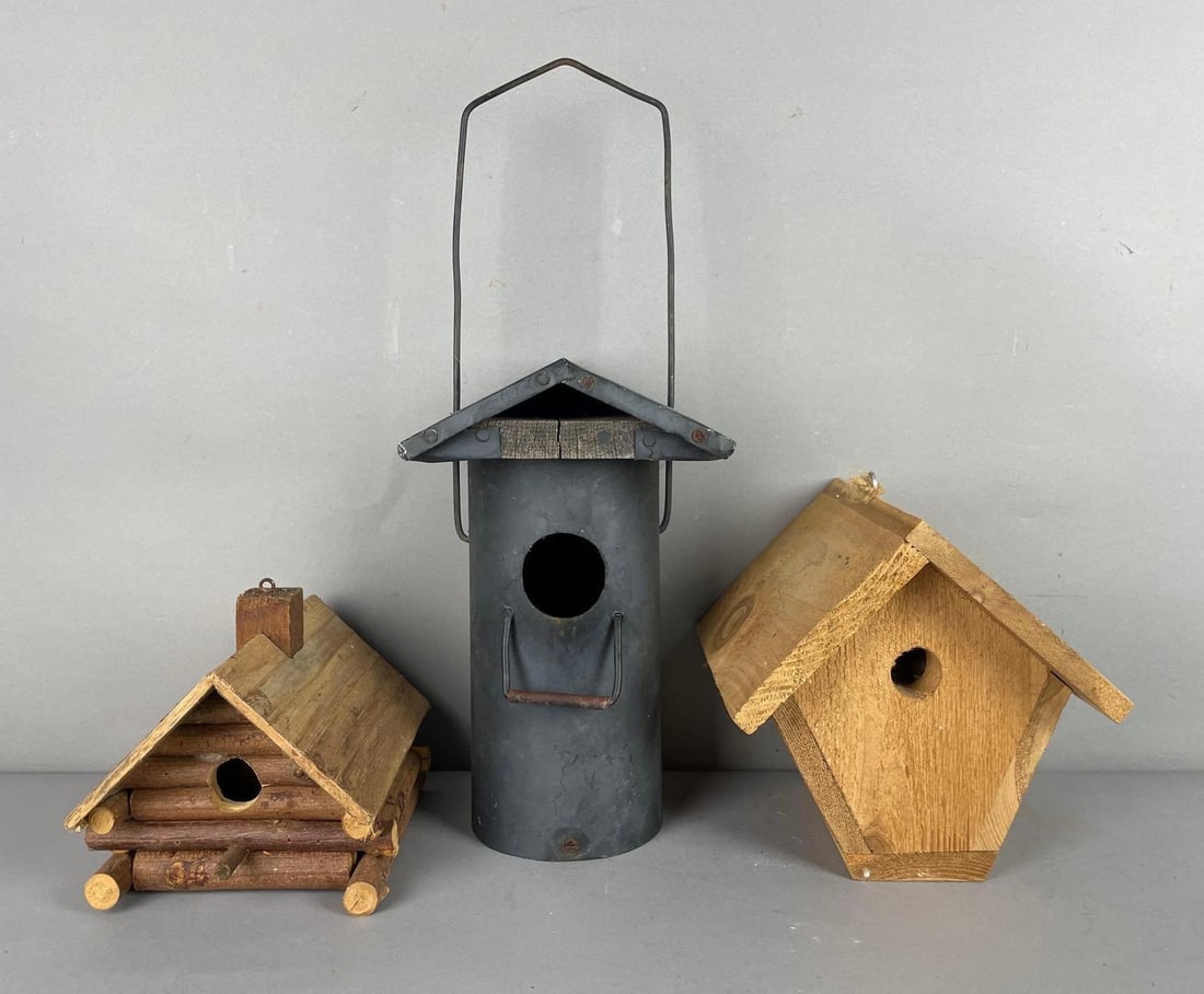 Group of 3 Handmade Birdhouses: Largest measures 17 inches x 7 inches x 5 1/2 inches