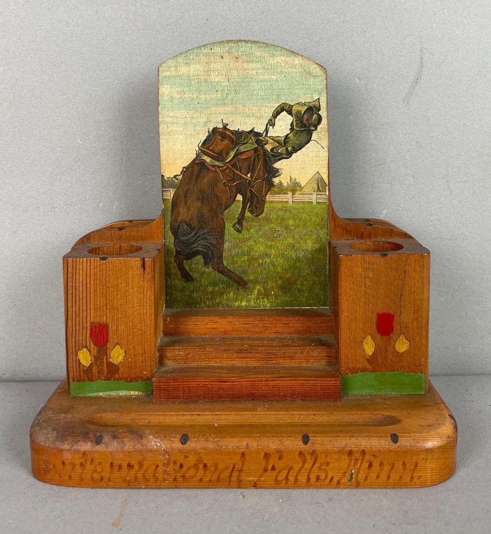 Vintage International Falls Minnesota Rodeo Themed Wood Desk Organizer (1 of 2)